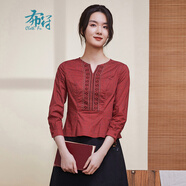布符布符2024新款修身t恤原創(chuàng)復(fù)古上衣時尚洋氣氣質(zhì)感紅色百搭女 鴻運當(dāng)頭 L