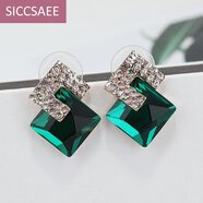 SICCSAEE 綠色水晶耳環(huán)女歐美流行時尚氣質(zhì)銀針?biāo)@耳釘黑色耳飾潮 YZL042綠色
