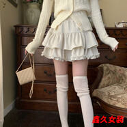 美安嘉高腰黑色春季半身裙女秋冬季新款百褶白色蓬蓬蛋糕裙短裙裙子 米白色 3XL