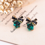 君吻韓版水晶蝴蝶結耳釘韓國甜美水鉆耳釘超閃紅色耳釘女氣質(zhì)韓國 黑蝴蝶結(綠鉆)