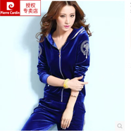 皮爾卡丹（pierre cardin）秋季金絲天鵝絨休閑運動(dòng)套裝女2026新款韓版連帽顯瘦衛衣兩件套潮 彩藍 M