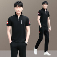 杰賓路運(yùn)動(dòng)套裝男士夏季短袖長(zhǎng)褲休閑套裝大碼寬松薄款透氣跑步服兩件套 1912款黑色 2XL(建議體重141-155斤)