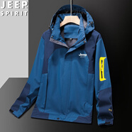 JEEP SPIRIT吉普沖鋒衣男女外套夾克春秋情侶戶外運(yùn)動(dòng)休閑棒球防風(fēng)衣服可定制 牛仔藍(lán) (單衣，春秋款，男女同款) 2XL （男145-165斤女130-150斤）