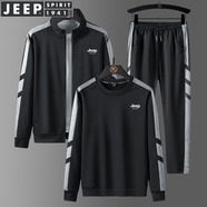 JEEP SPIRIT吉普套裝男衛(wèi)衣長袖T恤男士運動套裝外套休閑褲春秋冬季新款秋衣 黑色（直筒） L (110斤-125斤)