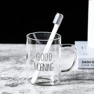 贏夫人玻璃漱口杯家用情侶牙刷杯北歐goodMoring牙缸洗漱杯刷牙杯子 黑色帶把手玻璃杯(不含牙刷)