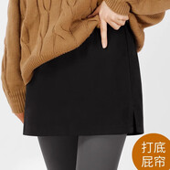 紐菲奧納秋冬屁簾女衛衣疊穿鯊魚(yú)褲遮屁股神器下擺打底毛呢大碼加厚半身裙 黑色毛呢【開(kāi)叉款】 L   90-120斤