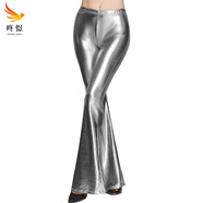 咚憬 新款歐美時(shí)尚女裝亮片微喇褲 復古演出皮褲 ds領(lǐng)舞打底褲 銀色 2XL