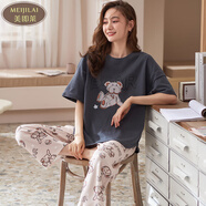 美即萊（MEIJILAI）睡衣女夏天純棉短袖七分褲家居服女士休閑寬松加大碼春夏季套裝 DM 9979 3XL(身高170-180體重160-180）