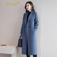 ETLK2025年秋冬季新款高端優(yōu)雅氣質(zhì)雙面羊毛大衣女中長款羊毛呢子外套 霧霾藍(lán) 2XL -123-135斤