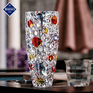 BOHEMIA 捷克波希米亞水晶玻璃時尚現代歐式花器客廳落地大號花瓶35cm 捷克原裝圓柱圓點彩色花瓶