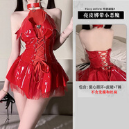 派吉鯊（PAIJISHA）魅魔cos服二次元小惡魔性感亮面PU掛脖綁帶短裙透視套裝魅魔COS服 紅色套裝：頸環(huán)+連衣裙+T褲 M