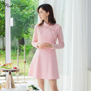pinkmary粉紅瑪麗連衣裙女2022冬季新款新中式立領(lǐng)設(shè)計A字裙PMALW5577 粉紅色 XL碼 (175 / 92A)