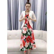 索宛亦（SUOWANYI）歐貨新款西服外套吊帶連衣裙中長(cháng)款兩氣質(zhì)名媛時(shí)尚洋氣套裝潮 5508#白色西裝+粉紅大花裙 2XL 建議140-160斤