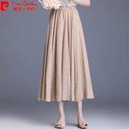 皮爾卡丹（pierre cardin）夏季田園風棉麻長裙半身裙女2025新款松緊腰大擺裙中長顯瘦字裙針 卡其色 均碼 體重80~150斤