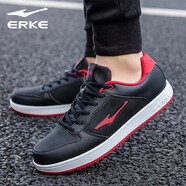 鴻星爾克板鞋男鞋運動(dòng)鞋冬季男士簡(jiǎn)約時(shí)尚休閑鞋皮面學(xué)生小白鞋男滑板鞋 正黑/火星紅1061 41