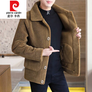 皮爾卡丹雙面穿羊羔毛男士皮毛一體秋冬季加絨加厚羊羔絨外套男棉服潮針織 805 咖啡色(雙面穿) XL