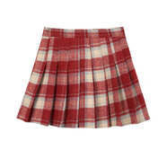 創(chuàng  )京懿選紅色格子裙半身裙女童紅色毛呢格子短裙秋冬裝韓版兒童學(xué)院風(fēng)百褶 S30款紅色呢子料（安褲 松緊腰 110尺碼(適合100cm左右穿著(zhù))