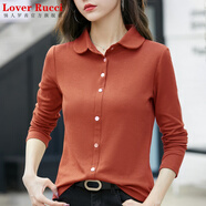LOVER RUCCI法國秋衣純棉t恤長(cháng)袖襯衫女設計感洋氣寬松韓版襯衣翻領(lǐng)開(kāi)衫女 桔色 襯衫上衣女春秋t恤 3XL