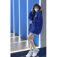 閃動(dòng)少女（SHANDONGSHAONV）克萊因藍炸街衛衣女 國潮連帽加絨加厚秋冬設計感小眾慵懶風(fēng)bf外 藍色加絨款 XL