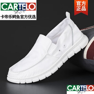 卡帝樂(lè )鱷魚(yú)（CARTELO）男鞋夏款透氣帆布鞋白色老北京布鞋男士休閑一腳蹬板鞋開(kāi)車(chē)鞋新品 白色 偏小放大一碼拍腳瘦運動(dòng)鞋 42