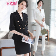 安依蓮職業(yè)裝女裝套裝2024春裝韓版氣質(zhì)白領(lǐng)小西裝售樓部酒店經(jīng)理工作服 852黑色西裝+短裙 XL