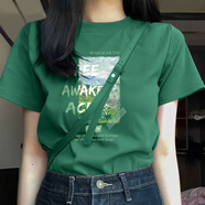 真維斯純棉短袖t恤女士夏季衣服新款2026年休閑百搭寬松版打底半袖GX 墨綠-ACE油畫(huà) L 【舒適透氣】