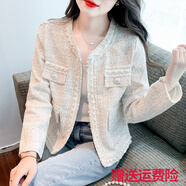 黛維亞（DEVEIA）短外套新品春季2023新款小香風(fēng)粗花呢小個(gè)子韓版百搭短款上衣女 米白色加棉 加厚 S （85-95斤）