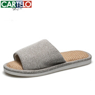 卡帝樂(lè )鱷魚(yú)亞麻拖鞋居家春夏男女室內防滑吸汗輕盈靜音耐磨木地板情侶一字拖 XH103灰色 39-40