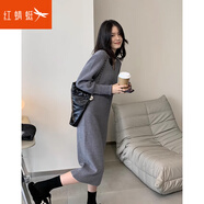 紅蜻蜓2025年針織連衣裙新款女裝針織衫女氣質(zhì)修身中長(zhǎng)女士毛衣女 灰色 均碼 （適合80-120斤）