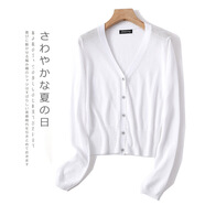 XJWSRY冰絲針織開(kāi)衫女薄款夏季防曬披肩空調衫 超薄上衣外套 白色 S【七分袖】