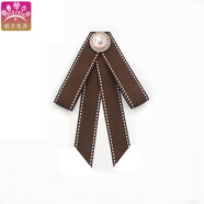 梔子花開(kāi) 領(lǐng)結領(lǐng)花襯衫女衣領(lǐng)口配飾飄帶蝴蝶結學(xué)院風(fēng)畢業(yè)照演出jk裝飾 棕色跳線(xiàn)斜邊-珍珠-別針款