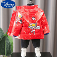 迪士尼（Disney）羽絨棉奧特曼衣服男童2023冬新款兒童羽絨冬季加絨加厚寶寶外套 橘紅色 100 cm 【身高95cm左右】
