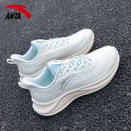 安踏（ANTA）女鞋一體織輕質(zhì)跑步鞋子女秋新款軟底網(wǎng)面透氣運動(dòng)鞋休閑慢跑鞋 象牙白/淺霧灰 39