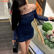 藏顏2023新款一字肩氣質(zhì)別致絕美連衣裙女秋季欲性感蕾絲包臀裙修身短 寶藍色 S 建議95以?xún)?
                                         title=