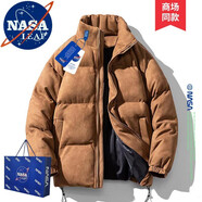 NASA LEAP麂皮絨棉服男士秋冬季外套潮流美式棉衣男加厚保暖羽棉襖絨服男裝 NASA咖啡05 XL （建議135-160斤）