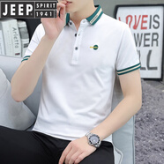 JEEP SPIRIT夏季冰絲男士商務(wù)休閑翻領(lǐng)短袖t恤時(shí)尚舒適透氣上衣青年成熟T恤男 Q705款 白色 M 100-120斤
