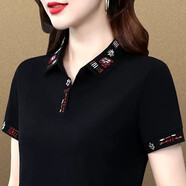 昇域中年女士短袖t恤女夏裝新款品牌時(shí)尚洋氣時(shí)尚高端polo衫薄款半袖 黑色 2XL （適合120-129斤）