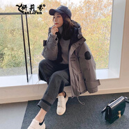 妍莉芬冬季工裝羽絨棉服女2024年新款寬松棉衣女潮韓版連帽加厚棉襖外套 灰色 L(建議115-125斤)