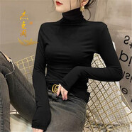 杰克淘 T恤女香港潮牌莫代爾高領(lǐng)春秋季新款內(nèi)搭長袖T恤百搭黑色上衣女 黑色【莫代爾一體式】 2XL 【125-140斤】