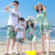 小熊精靈（xiaoxiongjingling）海灘親子裝夏裝潮流全家裝海邊度假旅游母女連衣裙沙灘裙套裝短袖 71168花色親子裝 媽媽裙子L碼/建議105-115斤