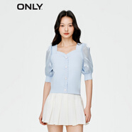 ONLY淑女泡泡袖花朵拼接套頭短袖針織衫女|123213003 A39 鹵素藍(lán)HALOGEN BLUE S 160/80A