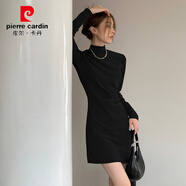 皮爾卡丹配大·衣內(nèi)搭連衣裙短裙包臀女打底大衣裙子小個子感套裝春秋季 黑色 XL 茶里茶氣/半高領(lǐng)/顯瘦/冬裙