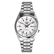 精工（SEIKO）手表 SIEKO5號系列商務(wù)休閑夜光雙日歷黑盤(pán)鋼帶自動(dòng)機械男士腕表 白盤(pán)鋼帶SNK559J1