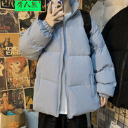 貴人熊棒球服棉衣男冬季2021冬季潮流情侶裝面包服港風(fēng)立領(lǐng)工裝棉服寬松百搭潮牌ins棉襖子外套青少年 藍色 2XL