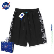 NASA LIKE官方短褲夏季男寬松休閑運(yùn)動(dòng)五分褲情侶中褲棉質(zhì)外穿速干男士褲子 NASA聯(lián)名-黑色 XL