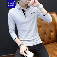 米格梵（MIGEFAN）長(zhǎng)袖t恤男春秋季潮流寬松大碼有領(lǐng)子純棉打底衫男士翻領(lǐng)Polo上衣服 灰色 L