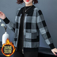 晉影2025秋新款經(jīng)典格紋棒球衫女寬松顯瘦安可拉加絨外套短款上衣LXY 黑色 加絨 XL 建議90-105斤