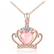 夢(mèng)逸兒童項鏈女童粉水晶芙蓉石皇冠吊墜可愛(ài)小兔子頸鏈公主配飾禮物 禮盒裝-皇冠項鏈-玫瑰金色