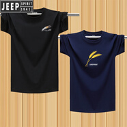 JEEP SPIRIT純棉男士短袖t恤夏季薄款寬松加肥加大碼胖子半袖體恤汗衫 #12毛標黑色+大麥深藍 S 85-105斤