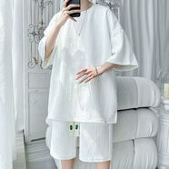 POUM夏季短袖短褲套裝男大碼寬松休閑t恤上衣潮流男裝搭配一整套 NJN-DHK019白色 2XL 【尺碼偏小,建議拍大一碼】